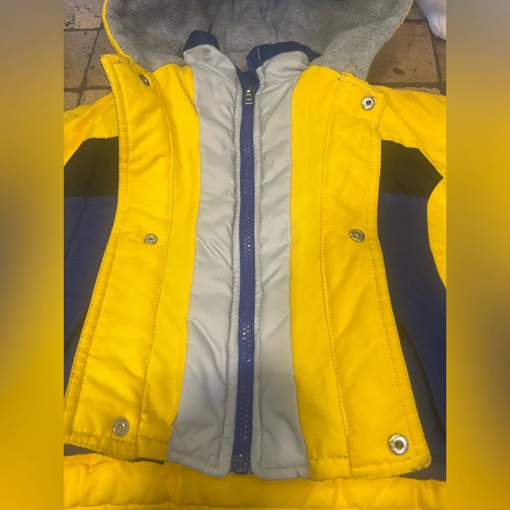 Toddler Blue & Yellow Winter Snowsuit – 24M – Warm Hooded Ski Outfit